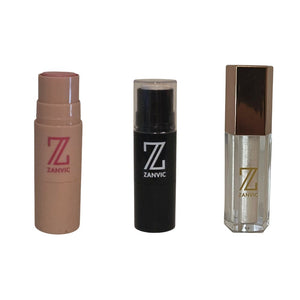 Pack Clean Girl Zanvic – Iluminador + Colorete en Stick + Brillo de Labios - Zanvic